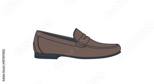 Brown Leather Penny Loafer Shoe with Black Sole Classic Style.