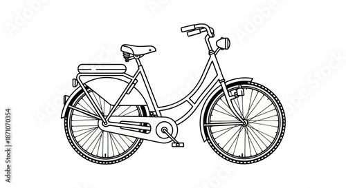 Classic Bicycle Illustration with Step-Through Frame and Upright Handlebars.