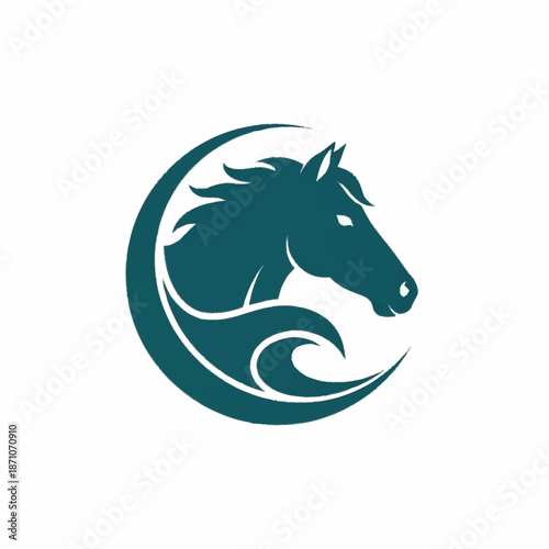 Majestic Horse Head Silhouette with Dynamic Wave Element.