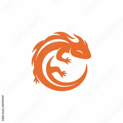 Stylized orange lizard logo design in a circular shape.