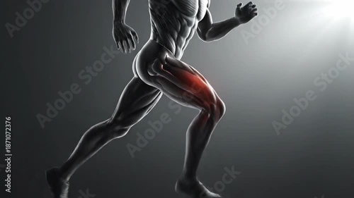 Anatomical illustration of a runner with highlighted muscle and ligament