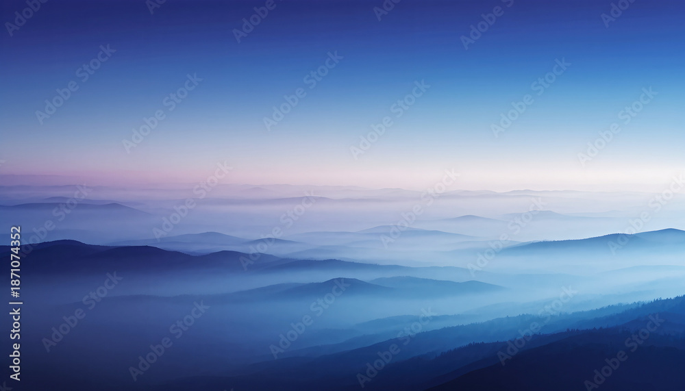 Fototapeta premium Minimal landscape swallowed by mist with hopeful light beyond
