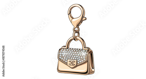 Elegant Gold Handbag Charm with Sparkling Rhinestones and Lobster Clasp.