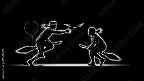 Quidditch Match, Players, Fantasy Arena, Illustration, Excitement, Action