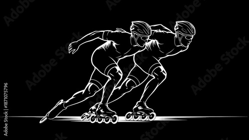 Roller Skating Competition, Athletes, Urban Arena, Illustration, Dynamic Action