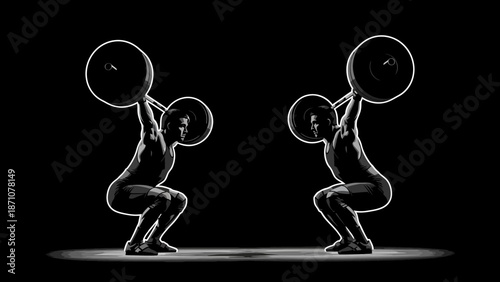 Athletes Performing Squats in Dark Studio