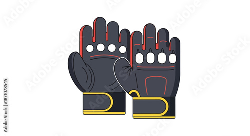 Pair of Black Motorcycle Gloves with Red and Yellow Accents.