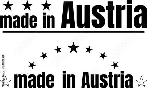 Icons set representing made in Austria with black text and stars