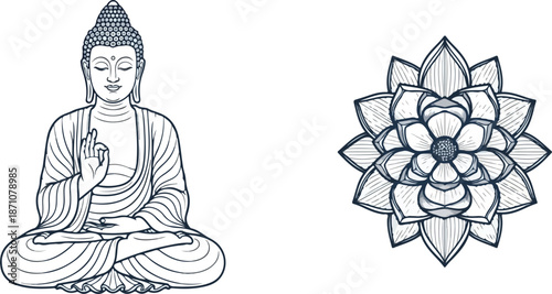 Buddha Statue Meditating with Lotus Flower.
