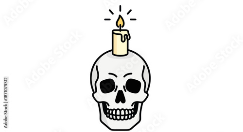 Cartoon Skull with Lit Candle Illustration.