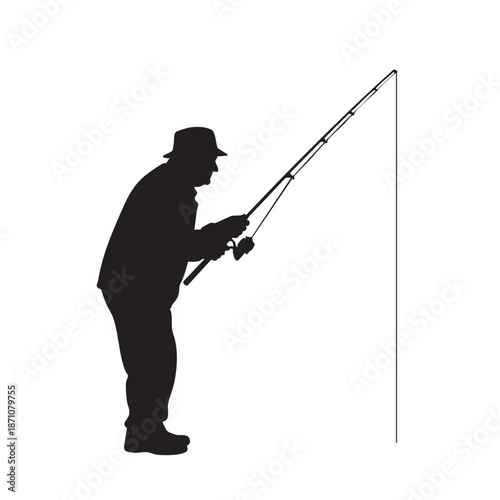 Fisherman in profile silhouette illustration, capturing a person holding a fishing rod in a classic angling pose, perfect for outdoor and hobby themes
