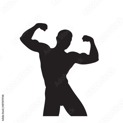 Strong bodybuilder flexing muscles silhouette vector, depicting a powerful male physique in a classic pose, representing fitness and strength
