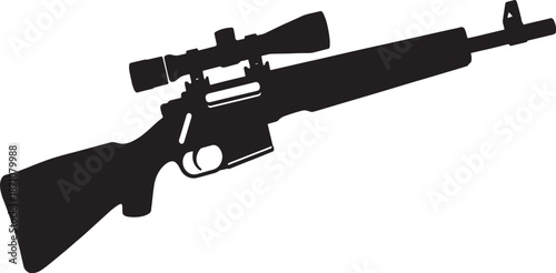 Black silhouette of a sniper rifle with scope on white background firearm