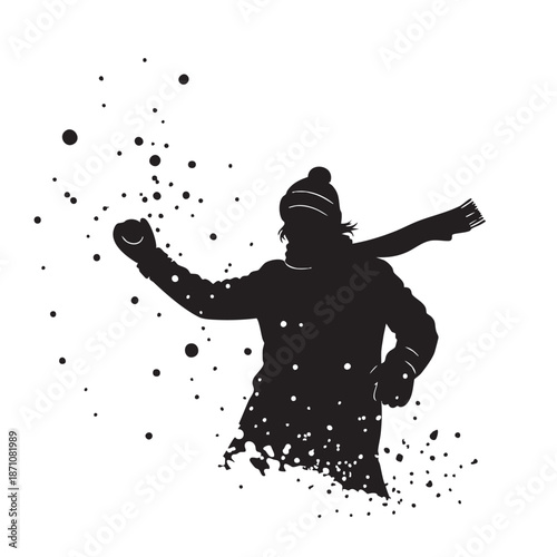 Snowball fight fun winter activity cold weather recreation outdoors black silhouette vector illustration