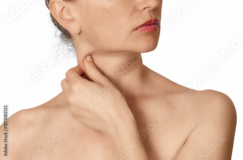 Εκτύπωση καμβά Woman touching neck skin, beauty and skincare concept, female neckline care, anti aging treatment