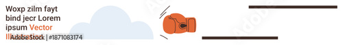 Sports dynamics, competitions, power impact, graphic design, motivation, cloud concept. A boxing glove punches an abstract cloud with text placeholder elements. Sports dynamics and competitions