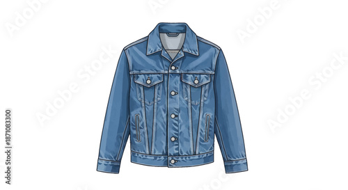 Classic Blue Denim Jacket with Button Closure and Chest Pockets.
