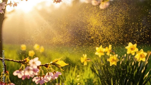 Macro Drift Extreme close-up of individual pollen grains suspended spring pollen drift