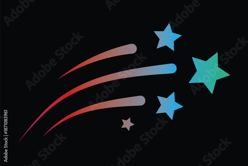 Shooting stars vector illustration for usa independence day, red and blue star fireworks, 4th of july celebration, patriotic banner, poster and greeting card design graphics. Firework and firecrackers