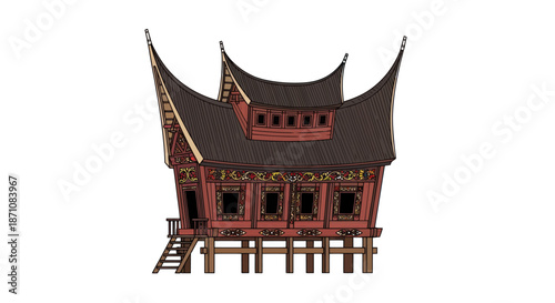 Traditional Minangkabau House: A Rumah Gadang with Distinctive Curved Roof.