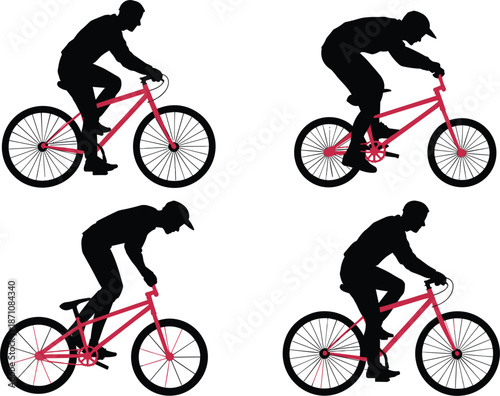 Silhouettes of BMX Cyclists Performing Tricks on Red Bicycles illustration untitled
