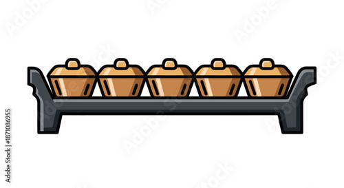 Vector illustration of a Bonang a traditional Indonesian gamelan percussion instrument with five kettle gongs.