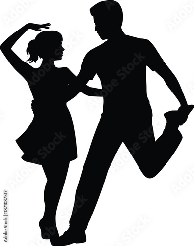Silhouette of a man and woman dancing closely in a ballroom dance pose
