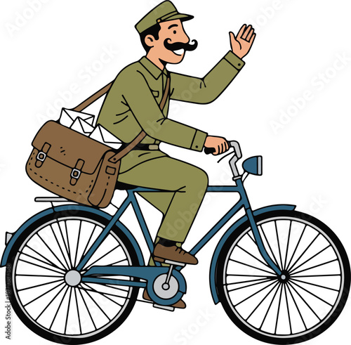Man Riding Bicycle with Mailbag.