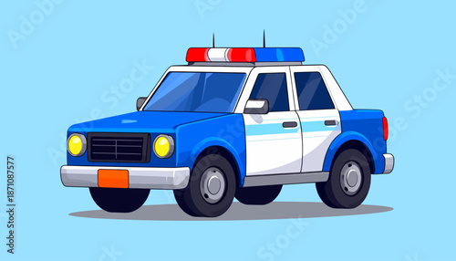 Cartoon Police Car on Patrol, Vector Illustration