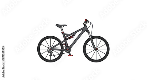 Detailed black full-suspension mountain bike vector illustration.
