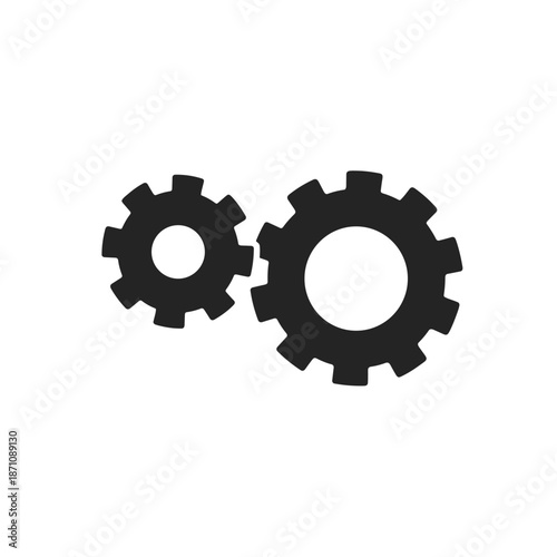 Two black gears in minimalistic design on white background  