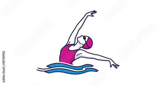 Swimmer in Pink Swimsuit Performing Artistic Stroke in Water.