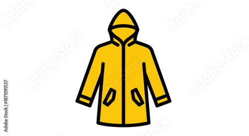 A bright yellow hooded raincoat with pockets shown as a simple graphic icon with black outlines.