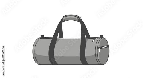 A simple gray cylindrical duffel bag with black straps and handles.