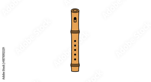 Simple Brown Recorder Musical Instrument with Finger Holes.