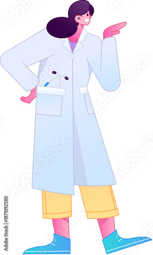 Doctor Character Professional Pose Medical Diagnosis Consultation Gradient Flat Vector Illustration Health Service Pose Asset
