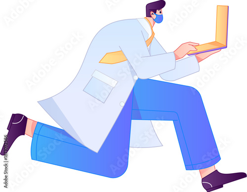 Doctor Character Professional Pose Medical Diagnosis Consultation Gradient Flat Vector Illustration Health Service Pose Asset
