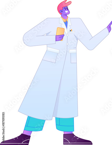Doctor Character Professional Pose Medical Diagnosis Consultation Gradient Flat Vector Illustration Health Service Pose Asset
