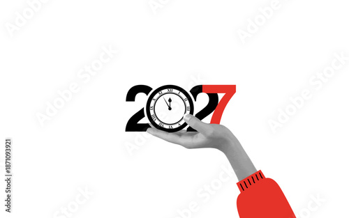 2027 Time Concept with Clock and Hands