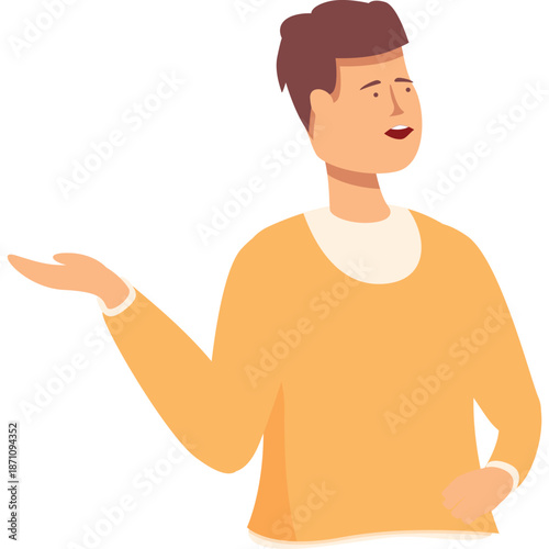 Animated man with raised hand and open mouth