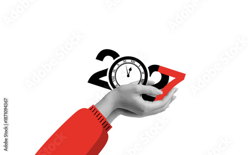2027 Time Concept with Clock and Hands