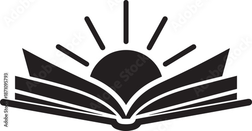 Open book with sun rising from pages symbolizing knowledge and learning sunrise
