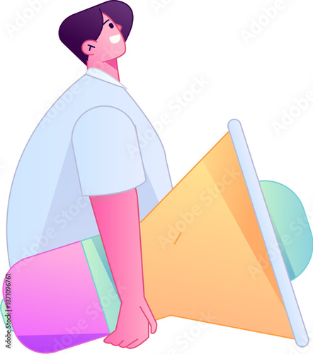 Character receiving notification messages, action poses, vector flat gradient illustration
