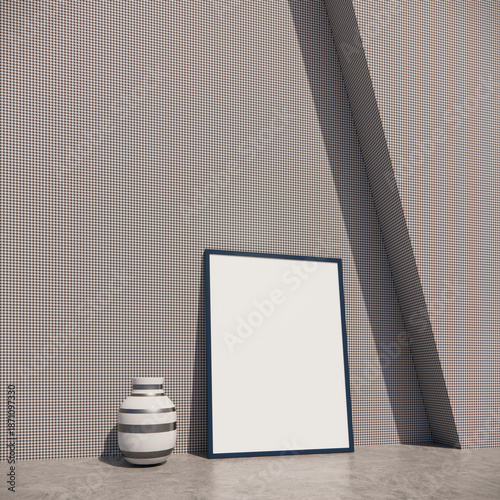 Parete e pavimento colorati con quadro sfondo bianco