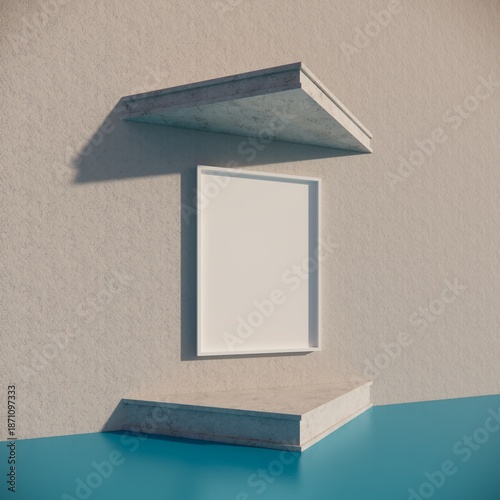 Parete e pavimento colorati con quadro sfondo bianco