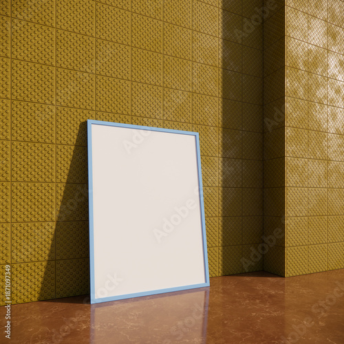 Parete e pavimento colorati con quadro sfondo bianco
