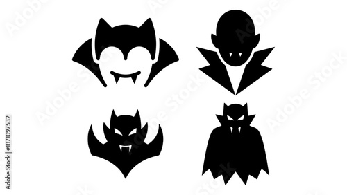 vector set of halloween elements, vector set of vampire icons on white background black and white shapes