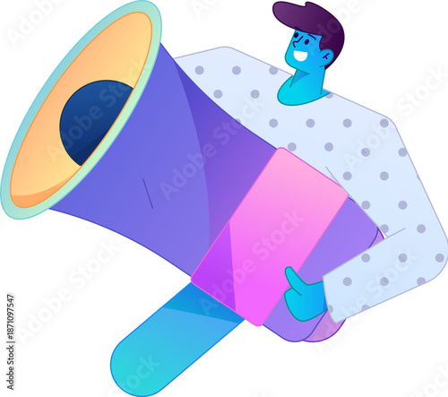 Character receiving notification messages, action poses, vector flat gradient illustration
