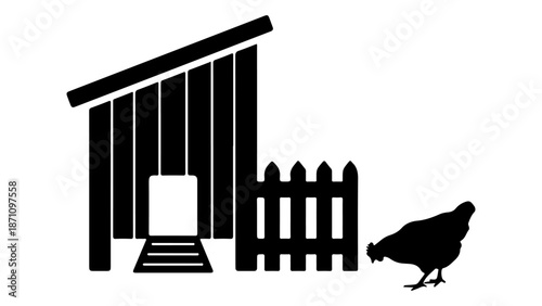 simple icon of chicken shed on white background, black and white shape of a chicken shed icon vector illustration