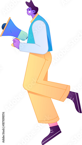 Character receiving notification messages, action poses, vector flat gradient illustration
